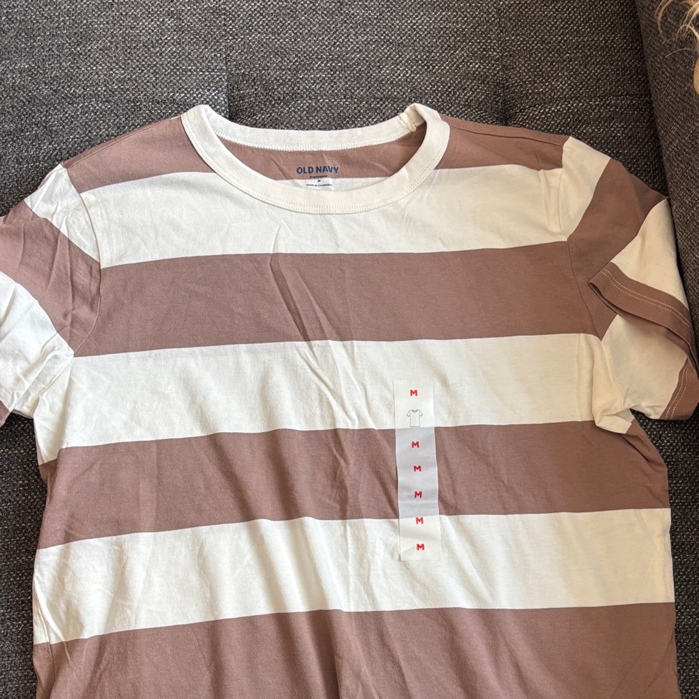 Old Navy Women's Short Sleeve Tee - Brown and Cream Stripes